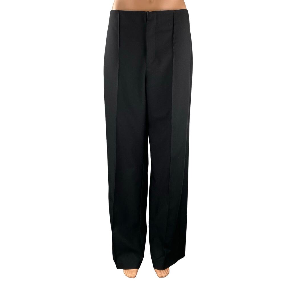 Zara Black High Waist Pleated Straight Palazzo Wide Leg Trousers Dress Pants M